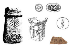 Depictions of yew on ancient religious items from the Pyrenees (Celtic), Crete, Syria-Canaan, the Peloponnese (Hellenistic Greek) and Nineveh (Assyria, modern north Iraq). (From Hageneder 2007)