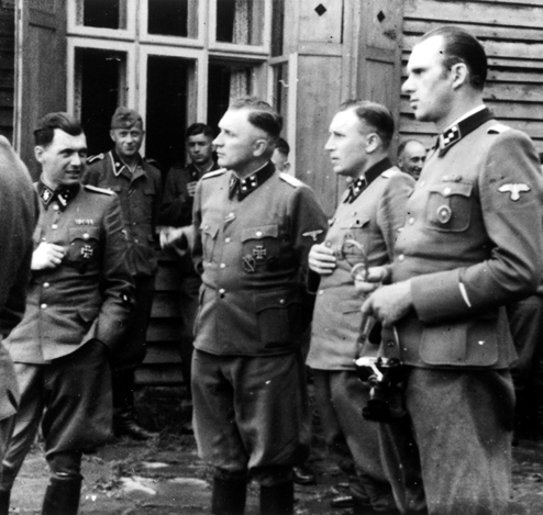 Dr. Josef Mengele, Richard Baer, Karl Hoecker, and Walter Schmidetski. Richard Baer, known as the last Commandant of Auschwitz