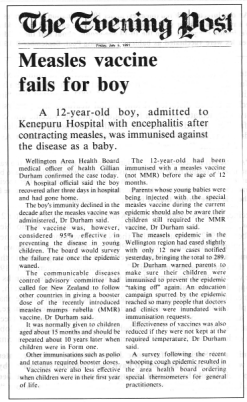 News clipping, measles vaccine fails (72k)